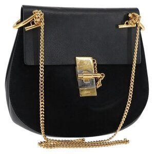 Authentic Chloe Chain Drew Shoulder Bag Leather Black Gold